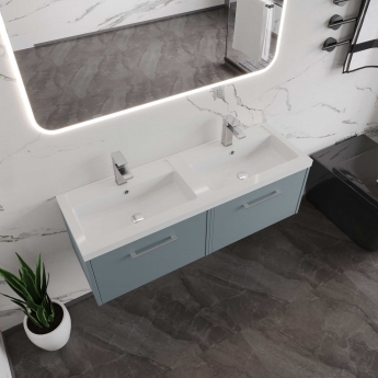 Hudson Reed Juno Wall Hung 2-Drawer Vanity Unit with Double Polymarble Basin 1200mm Wide - Coastal Grey