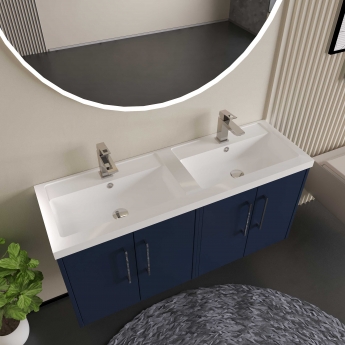 Hudson Reed Juno Wall Hung 4-Door Vanity Unit with Double Polymarble Basin 1200mm Wide - Graphite Grey