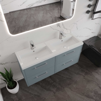 Hudson Reed Juno Wall Hung 4-Drawer Vanity Unit with Double Polymarble Basin 1200mm Wide - Graphite Grey