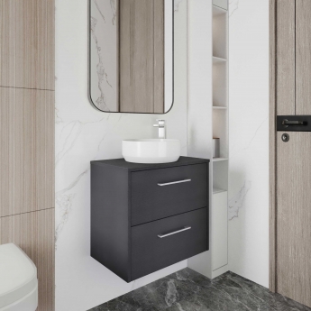 Hudson Reed Juno Wall Hung 2-Drawer Vanity Unit with Bellato Grey Worktop 600mm Wide - Graphite Grey