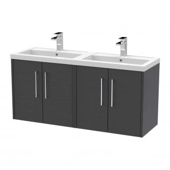 Hudson Reed Juno Wall Hung 4-Door Vanity Unit with Double Polymarble Basin 1200mm Wide - Graphite Grey