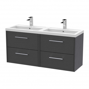 Hudson Reed Juno Wall Hung 4-Drawer Vanity Unit with Double Polymarble Basin 1200mm Wide - Graphite Grey