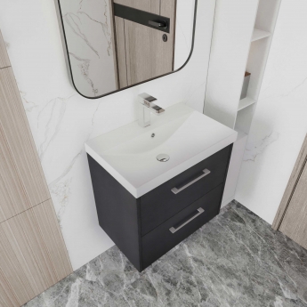 Hudson Reed Juno Wall Hung 2-Drawer Vanity Unit with Basin 3 600mm Wide - Graphite Grey