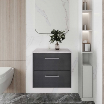 Hudson Reed Juno Wall Hung 2-Drawer Vanity Unit with Bellato Grey Worktop 600mm Wide - Graphite Grey