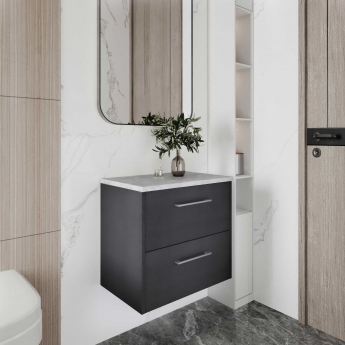 Hudson Reed Juno Wall Hung 2-Drawer Vanity Unit with Bellato Grey Worktop 600mm Wide - Graphite Grey