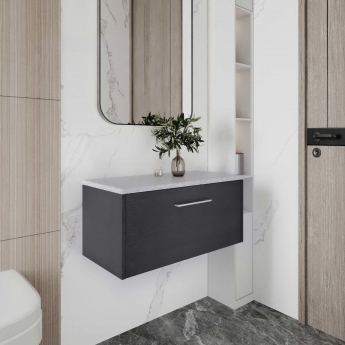 Hudson Reed Juno Wall Hung 1-Drawer Vanity Unit with Sparkling White Worktop 800mm Wide - Graphite Grey