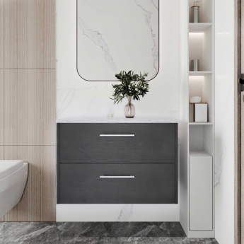 Hudson Reed Juno Wall Hung 2-Drawer Vanity Unit with Sparkling White Worktop 800mm Wide - Graphite Grey