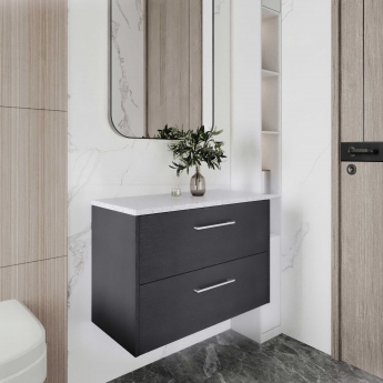 Hudson Reed Juno Wall Hung 2-Drawer Vanity Unit with Sparkling White Worktop 800mm Wide - Graphite Grey