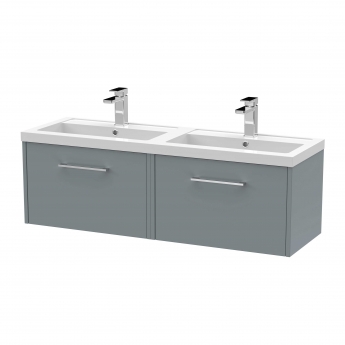 Hudson Reed Juno Wall Hung 2-Drawer Vanity Unit with Double Polymarble Basin 1200mm Wide - Coastal Grey