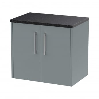 Hudson Reed Juno Wall Hung 2-Door Vanity Unit with Sparkling Black Worktop 600mm Wide - Coastal Grey