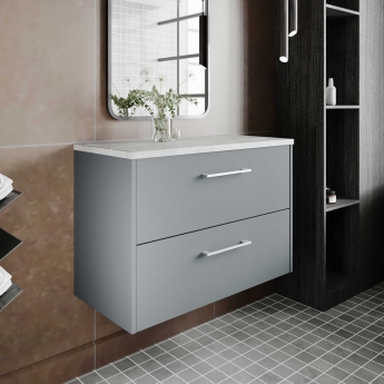 Hudson Reed Juno Wall Hung 2-Drawer Vanity Unit with Bellato Grey Worktop 800mm Wide - Coastal Grey