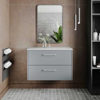 Hudson Reed Juno Wall Hung 2-Drawer Vanity Unit with Bellato Grey Worktop 800mm Wide - Coastal Grey