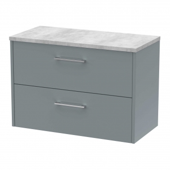 Hudson Reed Juno Wall Hung 2-Drawer Vanity Unit with Bellato Grey Worktop 800mm Wide - Coastal Grey