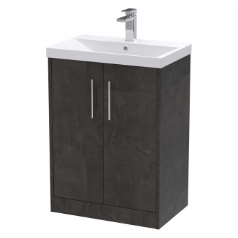 Hudson Reed Juno Floor Standing 2-Door Vanity Unit with Basin 3 600mm Wide - Metallic Slate