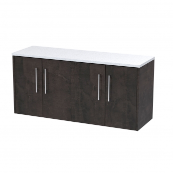 Hudson Reed Juno Wall Hung 4-Door Vanity Unit with Sparkling White Worktop 1200mm Wide - Metallic Slate