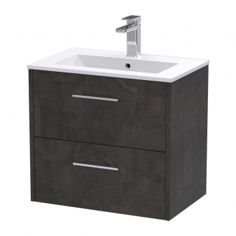 Hudson Reed Juno Wall Hung 2-Drawer Vanity Unit with Basin 2 600mm Wide - Metallic Slate