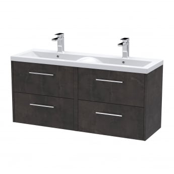 Hudson Reed Juno Wall Hung 4-Drawer Vanity Unit with Double Ceramic Basin 1200mm Wide - Metallic Slate