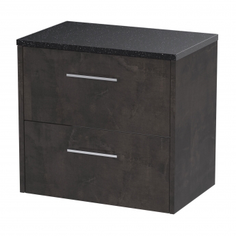 Hudson Reed Juno Wall Hung 2-Drawer Vanity Unit with Sparkling Black Worktop 600mm Wide - Metallic Slate