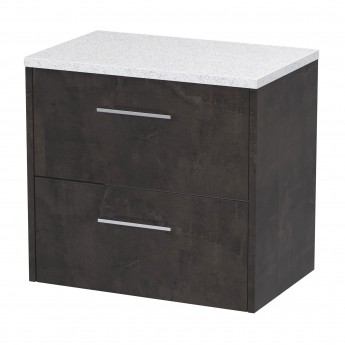 Hudson Reed Juno Wall Hung 2-Drawer Vanity Unit with Sparkling White Worktop 600mm Wide - Metallic Slate