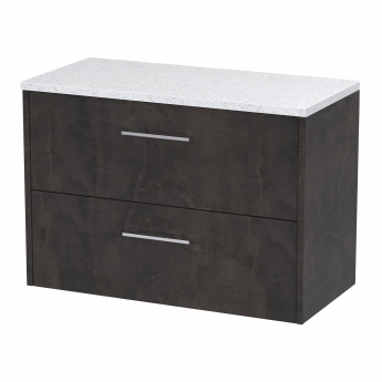 Hudson Reed Juno Wall Hung 2-Drawer Vanity Unit with Sparkling White Worktop 800mm Wide - Metallic Slate