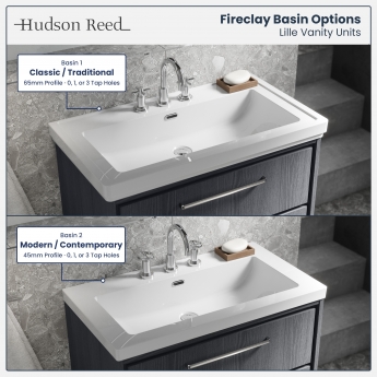 Hudson Reed Lille 800mm 1-Drawer Wall Hung Vanity Unit with Fireclay Basin