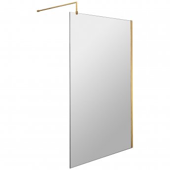 Hudson Reed Wet Room Screen with Brass Support Bar 1100mm Wide - 8mm Glass