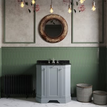 Hudson Reed Old London Angled Floor Standing Vanity Unit with 3TH Black Marble Top Basin 750mm Wide - Storm Grey