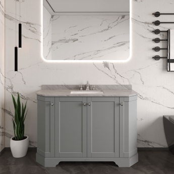 Hudson Reed Old London Angled Floor Standing Vanity Unit with 3TH Grey Marble Top Basin 1200mm Wide - Storm Grey