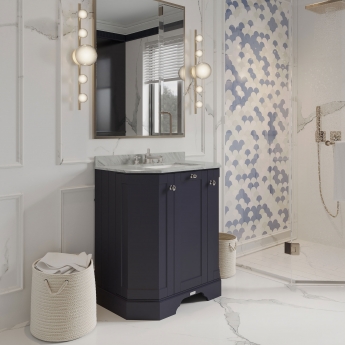 Hudson Reed Old London Angled Floor Standing Vanity Unit with 3TH Grey Marble Top Basin 750mm Wide - Twilight Blue