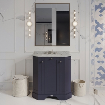 Hudson Reed Old London Angled Floor Standing Vanity Unit with 3TH Grey Marble Top Basin 750mm Wide - Twilight Blue