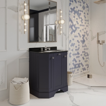 Hudson Reed Old London Angled Floor Standing Vanity Unit with 3TH Black Marble Top Basin 750mm Wide - Twilight Blue