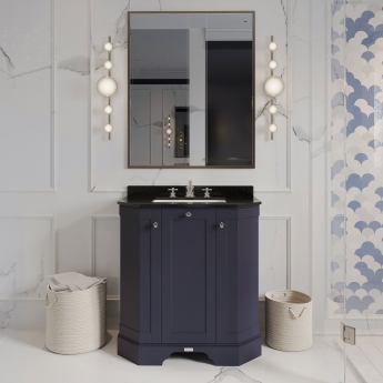 Hudson Reed Old London Angled Floor Standing Vanity Unit with 3TH Black Marble Top Basin 750mm Wide - Twilight Blue