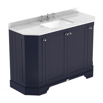 Hudson Reed Old London Angled Floor Standing Vanity Unit with 3TH White Marble Top Basin 1200mm Wide - Twilight Blue