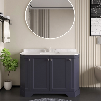 Hudson Reed Old London Angled Floor Standing Vanity Unit with 3TH White Marble Top Basin 1200mm Wide - Twilight Blue