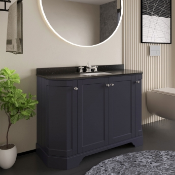 Hudson Reed Old London Angled Floor Standing Vanity Unit with 3TH Black Marble Top Basin 1200mm Wide - Twilight Blue