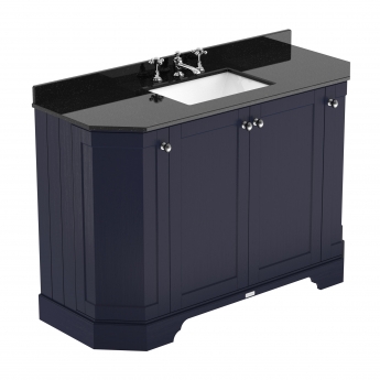 Hudson Reed Old London Angled Floor Standing Vanity Unit with 3TH Black Marble Top Basin 1200mm Wide - Twilight Blue