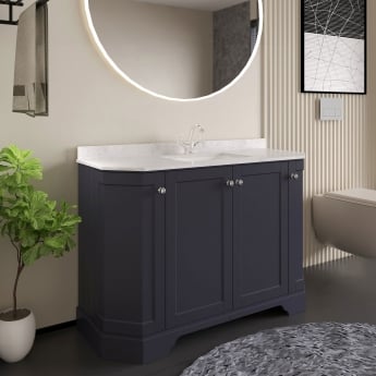 Hudson Reed Old London Angled Floor Standing Vanity Unit with 1TH White Marble Top Basin 1200mm Wide - Twilight Blue