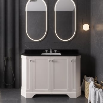 Hudson Reed Old London Angled Floor Standing Vanity Unit with 3TH Black Marble Top Basin 1200mm Wide - Timeless Sand