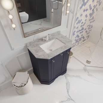 Hudson Reed Old London Angled Floor Standing Vanity Unit with 1TH White Marble Top Basin 750mm Wide - Storm Grey