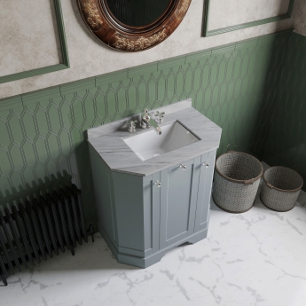 Hudson Reed Old London Angled Floor Standing Vanity Unit with 3TH Grey Marble Top Basin 750mm Wide - Twilight Blue