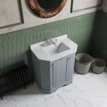 Hudson Reed Old London Angled Floor Standing Vanity Unit with 3TH White Marble Top Basin 750mm Wide - Twilight Blue