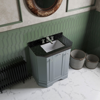 Hudson Reed Old London Angled Floor Standing Vanity Unit with 3TH Black Marble Top Basin 750mm Wide - Hunter Green