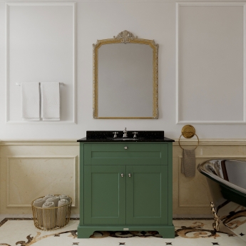 Hudson Reed Old London Floor Standing Vanity Unit with 3TH Black Marble Top Basin 800mm Wide - Hunter Green