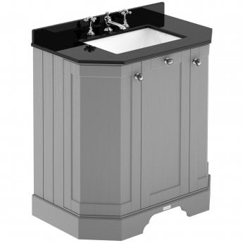 Hudson Reed Old London Angled Floor Standing Vanity Unit with 3TH Black Marble Top Basin 750mm Wide - Storm Grey