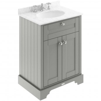 Hudson Reed Old London Floor Standing Vanity Unit with 3TH Grey Marble Top Basin 600mm Wide - Storm Grey