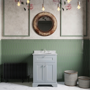 Hudson Reed Old London Floor Standing Vanity Unit with 3TH Grey Marble Top Basin 600mm Wide - Storm Grey