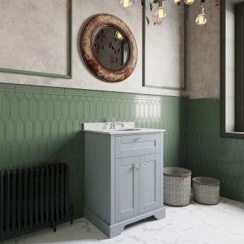 Hudson Reed Old London Floor Standing Vanity Unit with 3TH Grey Marble Top Basin 600mm Wide - Storm Grey