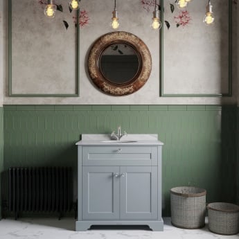 Hudson Reed Old London Floor Standing Vanity Unit with 1TH White Marble Top Basin 800mm Wide - Storm Grey