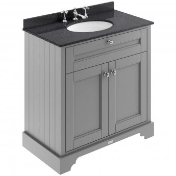 Hudson Reed Old London Floor Standing Vanity Unit with 3TH Black Marble Top Basin 800mm Wide - Storm Grey