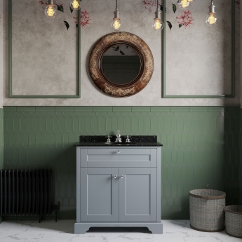 Hudson Reed Old London Floor Standing Vanity Unit with 3TH Black Marble Top Basin 800mm Wide - Storm Grey